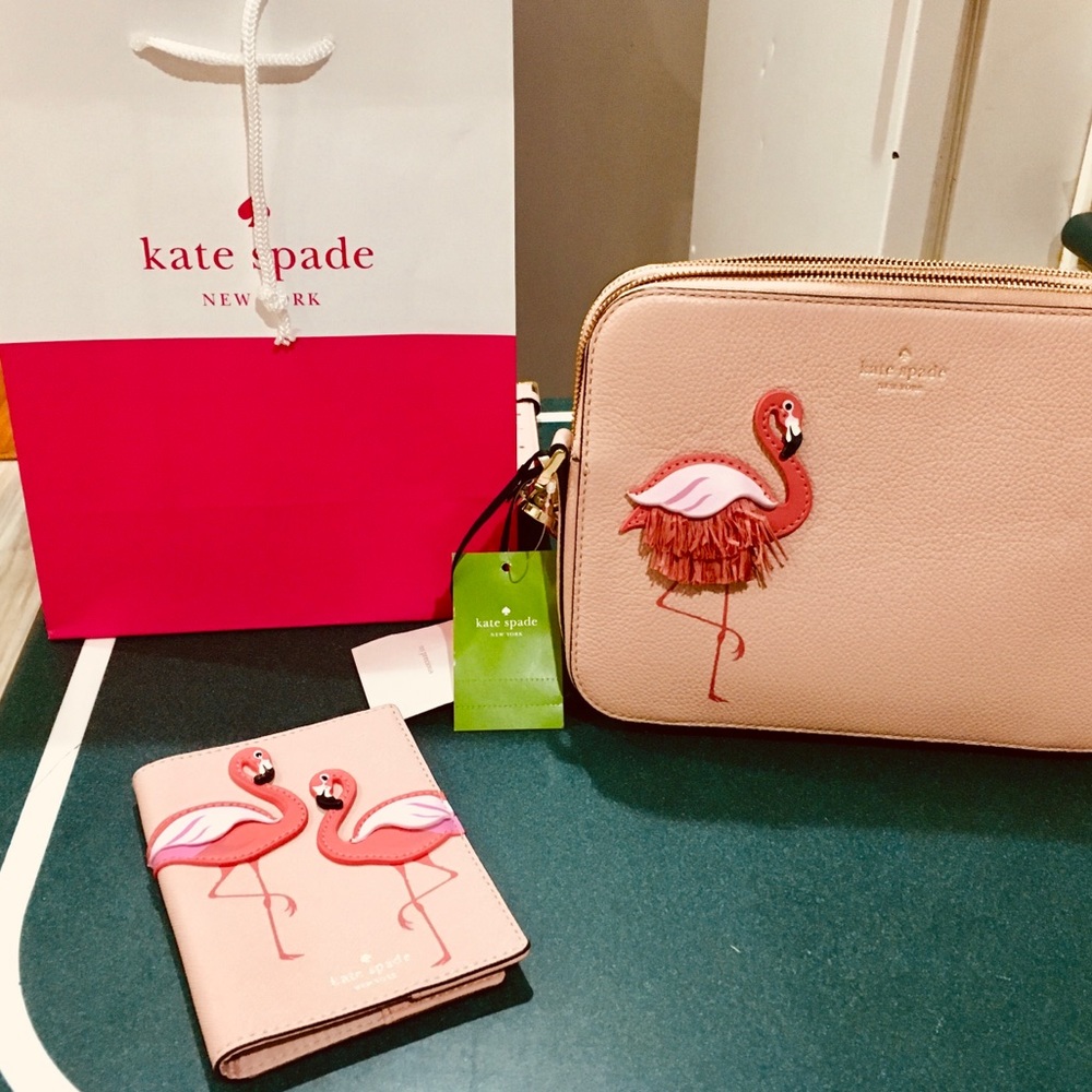 NWT Kate Spade Flamingo purse and passport holder